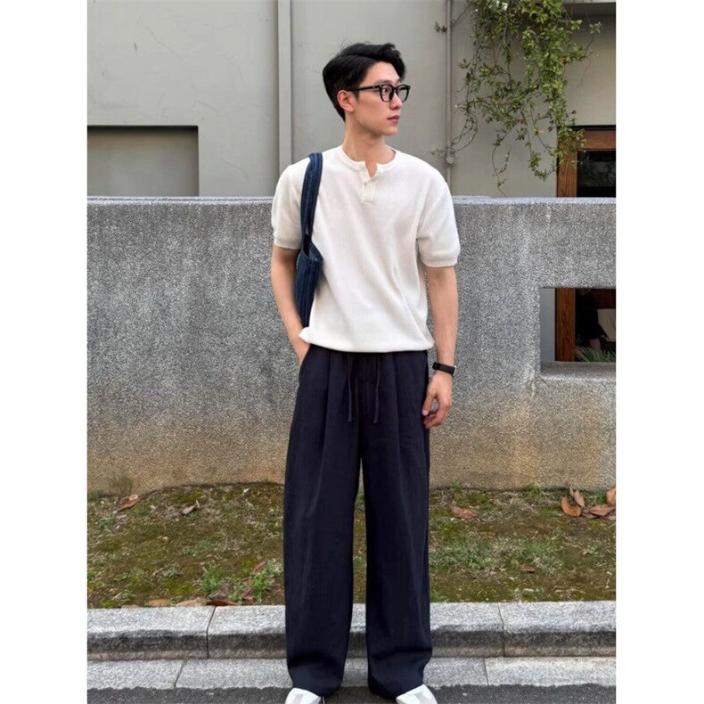 亚麻直筒男士阔腿裤韩系通勤cleanfit穿搭K06041P50,男装休闲裤,星座1004（原星座815-3）