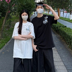 万针全刺绣解构设计260克重磅双纱纯棉高品质美式高街短袖T恤特35，男装T恤，电商A486