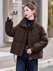 现货！2025年冬季无帽立领加厚保暖时尚羽绒服女，女装羽绒服，沐七七