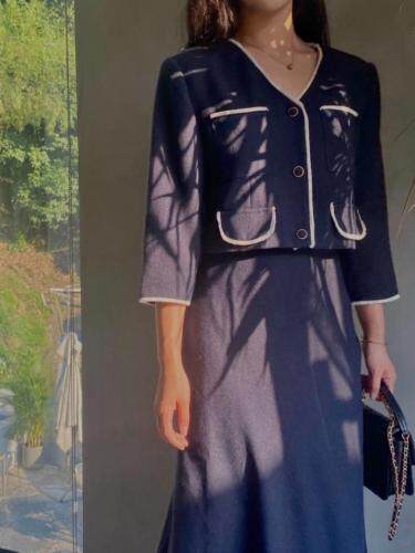 【现货】藏青小香鱼尾套装裙，女装职业装，欧尼蒂