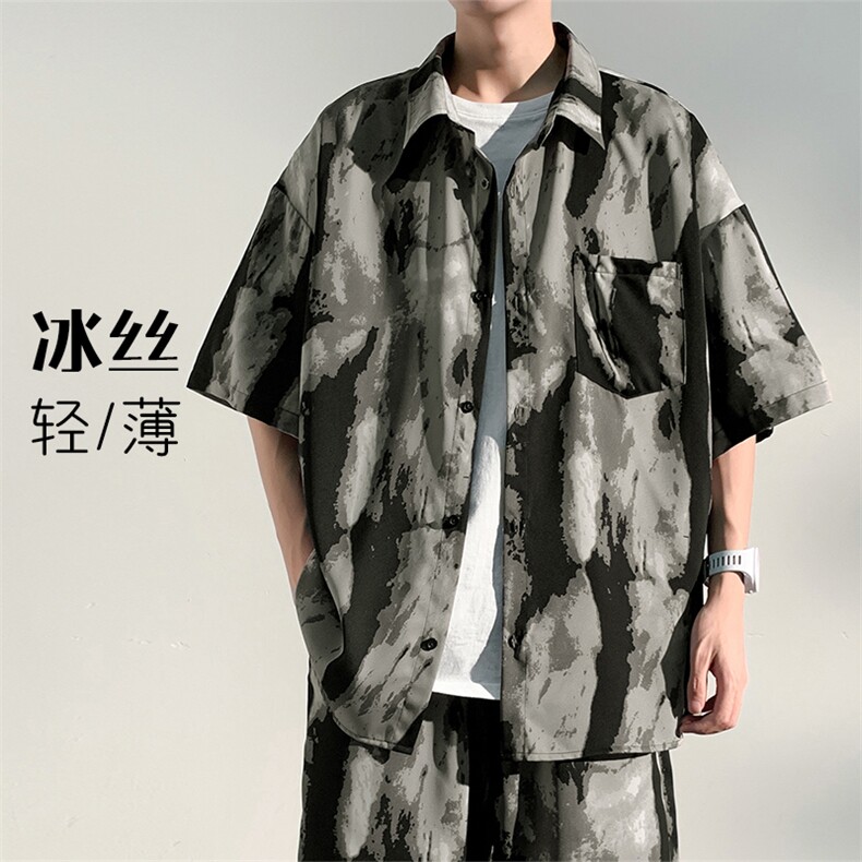 特批P25无差价风新中式垂感冰丝男短袖衬衫CD894套装货号TZ084图片
