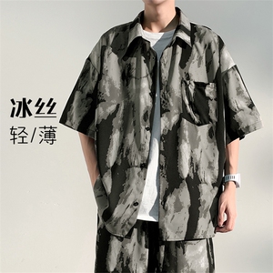 特批P25无差价风新中式垂感冰丝男短袖衬衫CD894套装货号TZ084图片