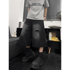 B221美式ins高街宽松直筒破洞七分牛仔裤短裤LK25532-特P40控68，男装牛仔裤，电商B221