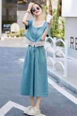 现货洋气短袖牛仔套装女2024夏季新款时尚洋气优雅牛仔两件套，女装套装/套裙，涵墨