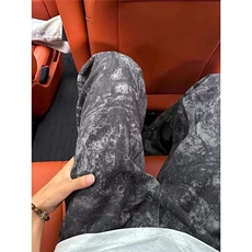 水墨扎染迷彩牛仔裤男款美式高街vibe弯刀裤子修身直筒微喇脏脏裤，男装牛仔裤，四季星座505