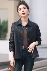 2025春秋新款绵羊皮衣女短款韩版气质海宁真皮皮夹克宽松休闲外套，女装短外套，丽影随形