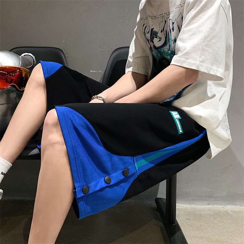 2025夏季 港风排扣宽松拼色休闲短裤 B266-DK07-P30图片