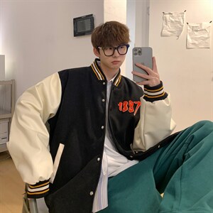 J60-P90 棋格呢料拼皮夹克图片