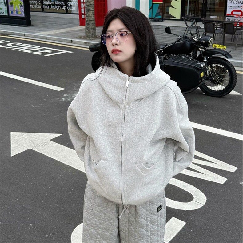 抖音得物高品质 25秋冬美式高街宽松结构防风高领连帽卫衣外套W60图片