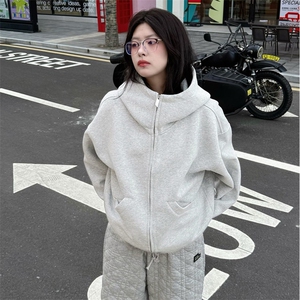 抖音得物高品质 25秋冬美式高街宽松结构防风高领连帽卫衣外套W60图片