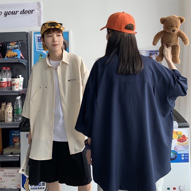 情侣装2025新款港风五分袖男女衬衫韩版衬衣星座812-CY103-P45,男装T恤,星座812