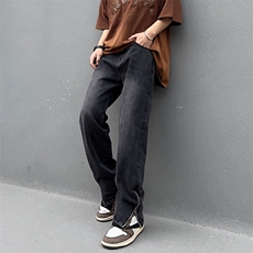 美式高街黄泥拉链开叉牛仔裤男水洗做旧vibe潮牌微喇裤子GN83-P45，男装牛仔裤，星座1008-1