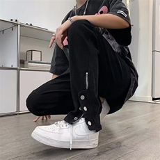 黑色牛仔裤男夏季设计感小众拉链直筒休闲长裤美式复古微喇叭裤子，男装牛仔裤，星座601-1