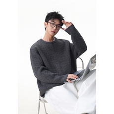 美式复古麻花毛衣男慵懒感亨利领套头针织衫218-7-MY02-P65-控98，男装针织衫/毛衣，星座218-7