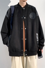 港风新款宽松麂皮绒拼接PU皮棒球服夹克外套男JK7709P75，男装夹克，星座1204-3