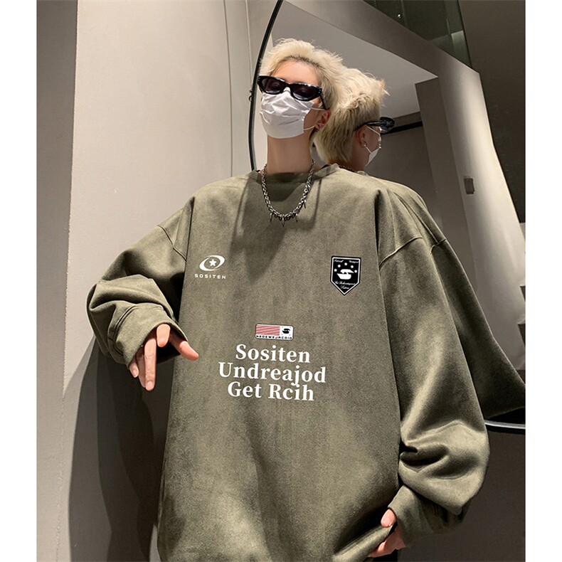抖音得物供货提供视频秋冬重磅美式麂皮绒圆领卫衣JY379,男装卫衣,电商A486