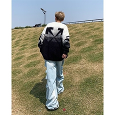 渐变剪头条纹毛衣男秋冬季美式复古宽松慵懒风情侣软糯套头针织衫，男装针织衫/毛衣，星座1013