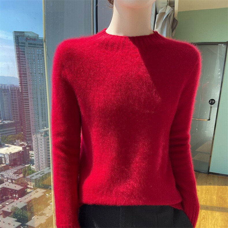 100%纯羊毛衫女一线成衣半高领针织衫毛衣宽松羊绒衫长袖打底上衣,女装羊毛衫,美轩羊绒