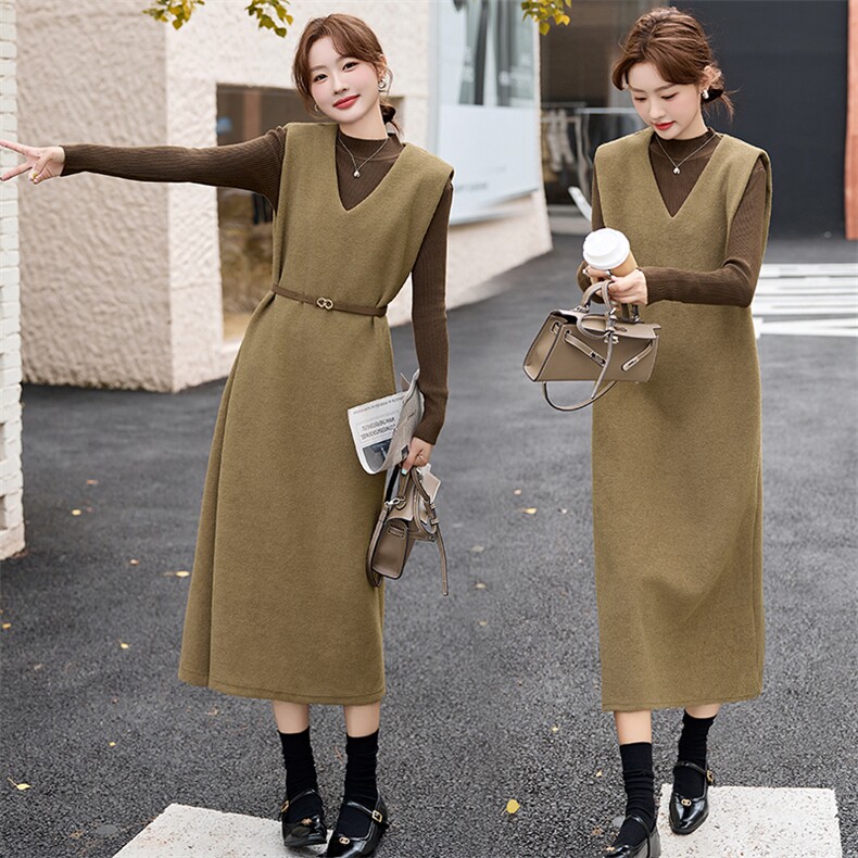 小香风毛呢背心裙两件套女2025春秋新款洋气减龄打底衫连衣裙套装，女装套装/套裙，盈茜