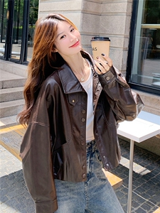 时髦复古时尚休闲皮衣外套女2025年秋季新款韩系宽松气质显瘦夹克图片
