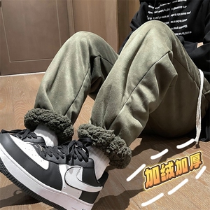 加绒加厚冬款男裤麝皮绒羊羔毛束脚保暖休闲长裤h027 P50图片