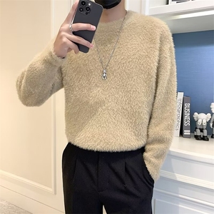 秋冬款新款男士小众慵懒风毛衣外套保暖套头银丝针织衫潮 S604图片