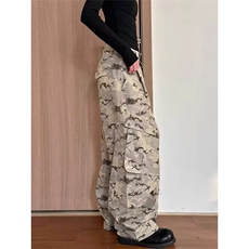 秋款美式复古迷彩伞兵褶皱直筒阔腿裤男女宽松休闲长裤KA495，男装休闲裤，星座1116A（原606A-3）