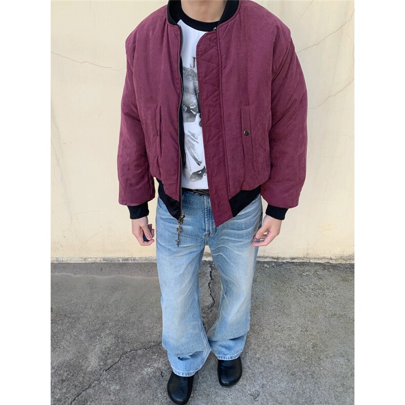 NO7YAN美式复古酒红丝绒王炸bomber夹克棉服双面穿ma1飞行员外套,男装夹克,星座1210-1
