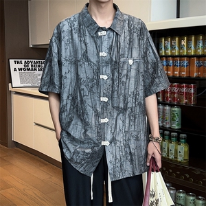 703-C332-P65 夏季天丝提花炒色 风休闲衬衫 新中式短袖图片