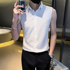 B216CS203P302025夏装新款男士无袖背心衬衫社会小伙风，男装背心/马甲，电商B216（原B302）