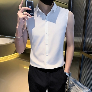 B216 CS203 P30 2025夏装新款男士无袖背心衬衫 社会小伙风图片