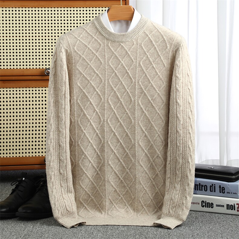 2025年秋季圆领男士时尚小菱形提花，男装羊绒套衫，祥特羊绒