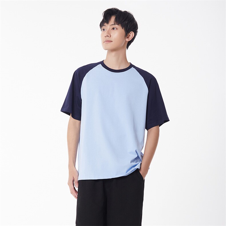夏季主推拼接落肩港风大码宽松情侣休闲学生班服T恤圆领重磅240克,男装T恤,星座301D-4(原星座1004-4）