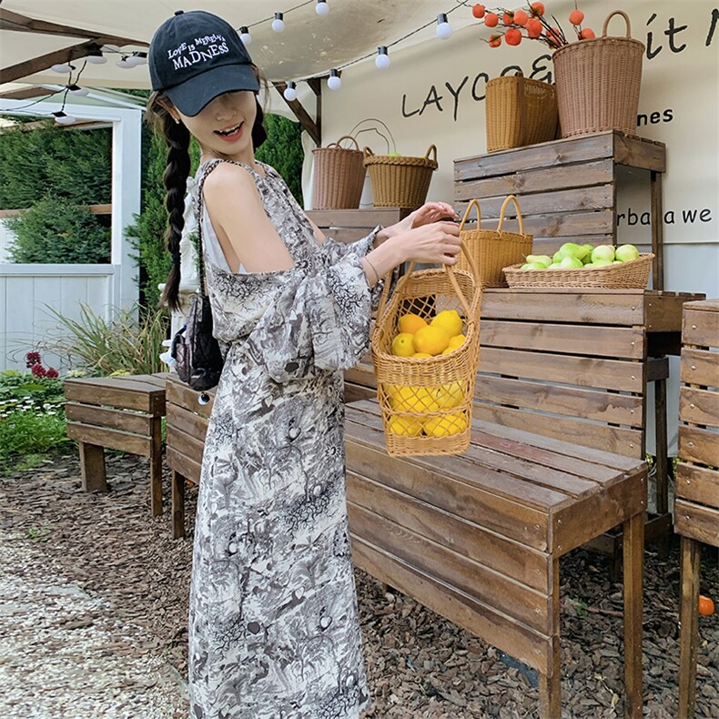 【2025春季新款】水墨画露肩宽松休闲连衣裙2C037217P105K158,女装连衣裙,2C037