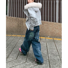 高街碎花刺绣弯刀牛仔裤女设计感宽松百搭显瘦高腰阔腿裤N7821，男装牛仔裤，星座1116A（原606A-3）