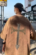 B239-1160-P38欧美式十字架印花复古水洗做旧半袖重磅短袖T恤，男装T恤，星座514-2(原B239)