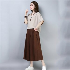 2021年夏季新款休闲时尚两件套装韩版百搭T恤女+阔腿裙裤子套装图片