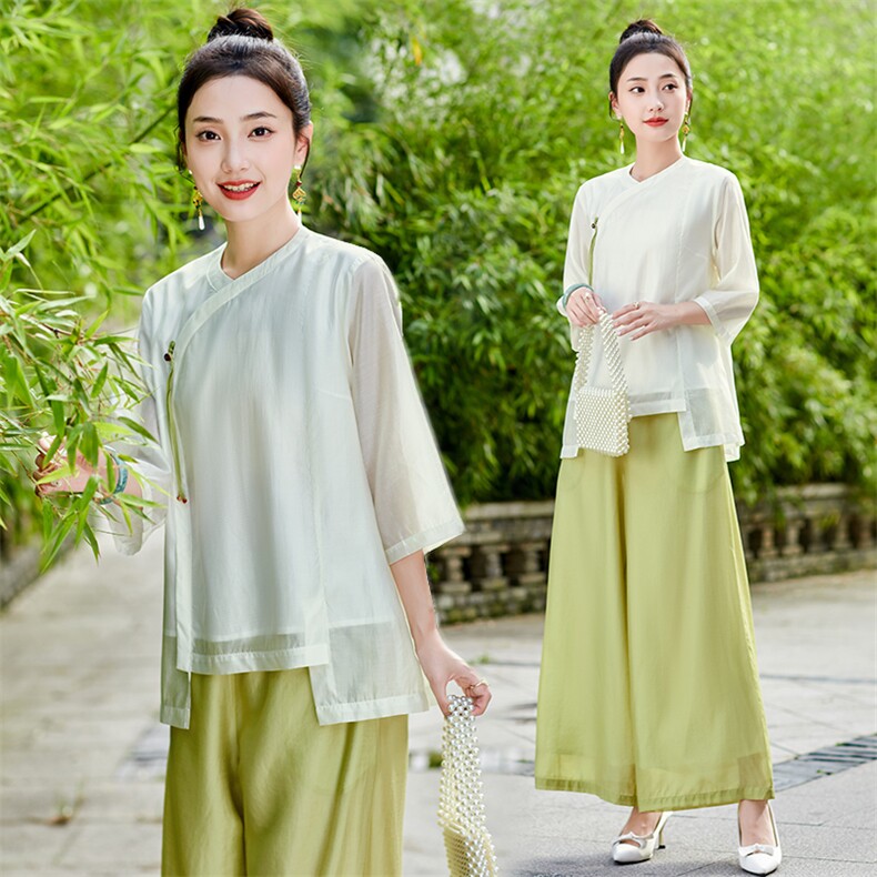 （又又又加码到XXXL了）水衣源23001款新中式小衫配阔腿裤套装，女装连衣裙，水衣源