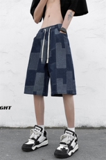 美式ins高街牛仔短裤小众百搭拼接渐变牛仔裤K2309-P45控68，男装牛仔裤，电商A062