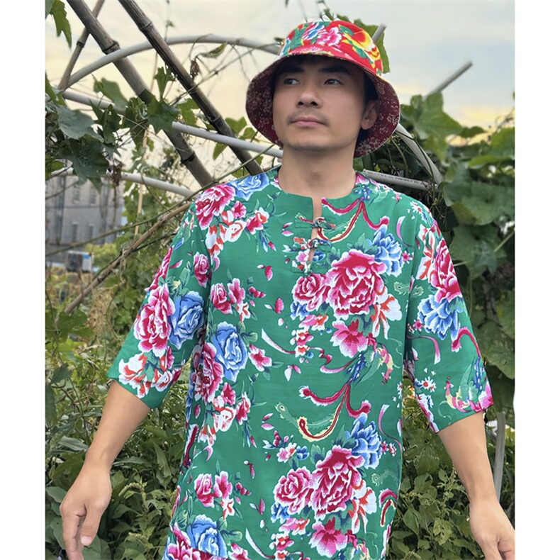TZ340男士夏秋风大花套装大码宽松凉爽透气个性外套可作睡衣,男装休闲套装,星座115A-2