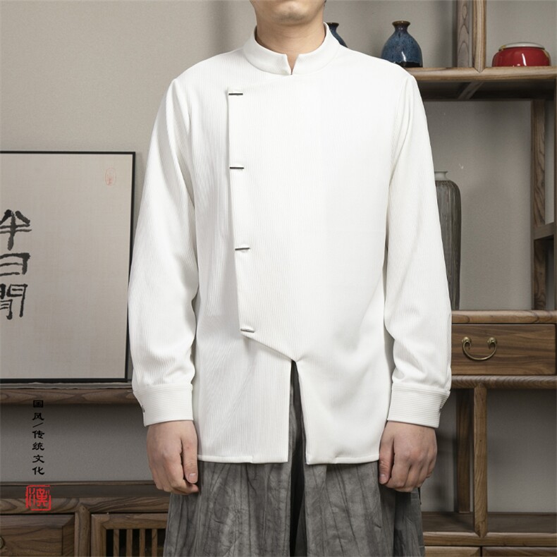 2025春夏新款风男装立领新中式男士衬衫X02P80图片
