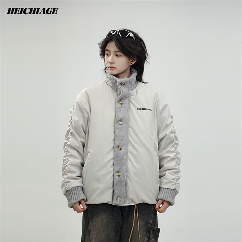 现货 美式宽松拼接立领棉服男M174/P100图片