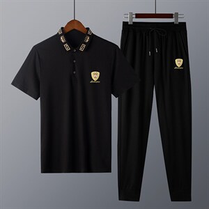 短袖T恤套装男夏季半截袖体恤翻领上衣两件套舒适透气服饰图片
