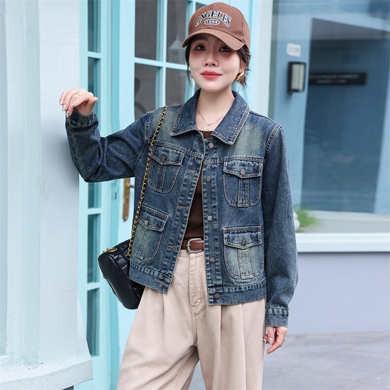牛仔外套女早秋新款高级感复古牛仔帅气机车街头洋气小个子短外套，女装牛仔外套，江南女神