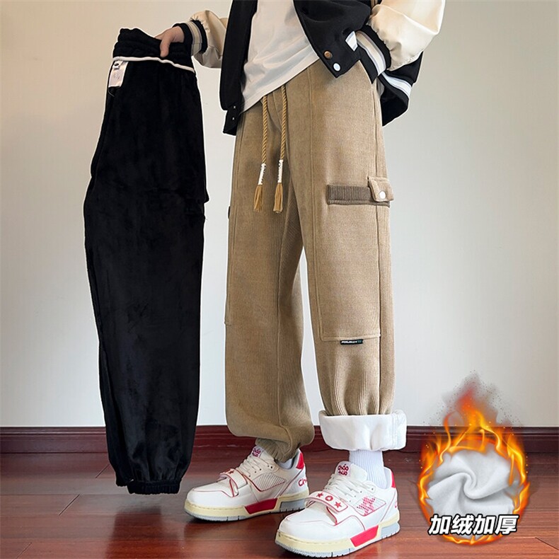 特批P40无差价冬季灯芯绒贴标按扣阔腿裤男保暖束脚裤K1940J加绒,男装休闲裤,电商A001