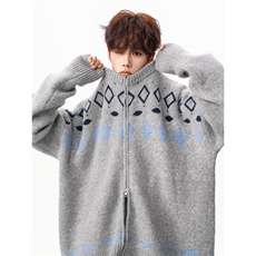 MM504-P60美式新款复古休闲慵懒风圆领针织开衫外套，女装短外套，星座617A-2