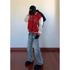 珍珠红色棒球服撞色夹克外套JK0116-P100，男装夹克，星座313A(原308A-2)
