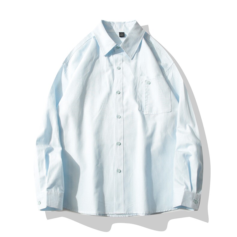 B413-1-DX6199春夏条纹男长袖衬衫纯色日系休闲宽松百搭衬衣外套，男装衬衫，电商B413-1