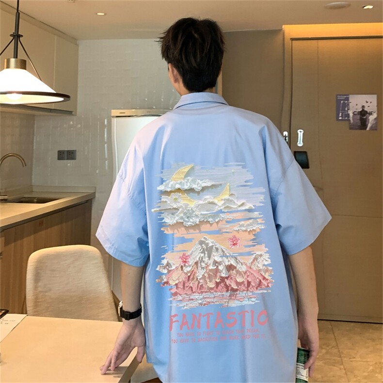 电商DSA028-MDSP846P38夏季新款港风百搭潮流印花短袖衬衫男,男装T恤,电商A028