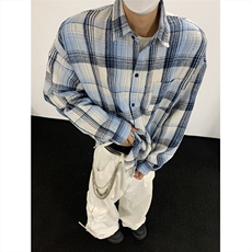 现货~磨毛格子大码长袖衬衫C5896/特P25蓝色，男装衬衫，电商A094